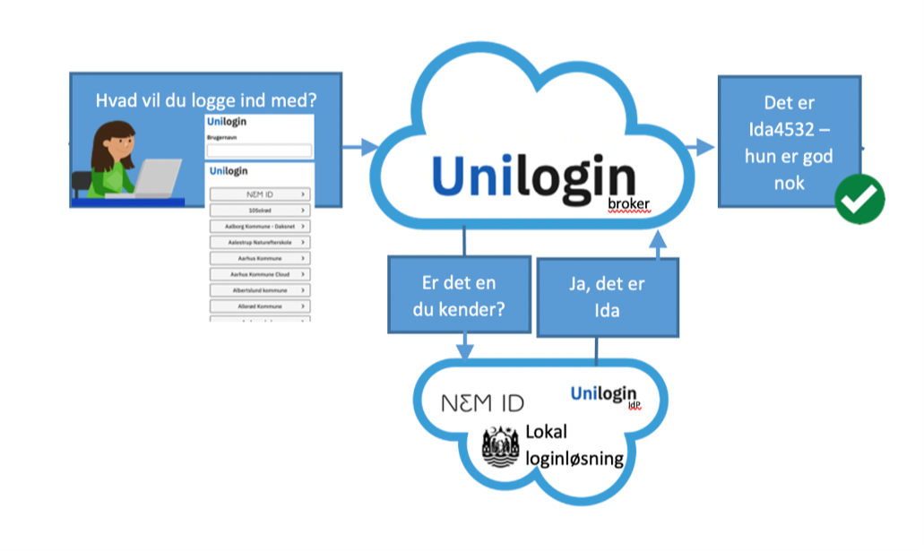 Illustration af ovenstående beskrevne muligheder for login.